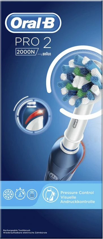 Oral B Oral-B Pro 2 2000N CrossAction - Elektrische Tandenborstel - Blauw 4 Oral B Oral-B Pro 2 2000N CrossAction - Elektrische Tandenborstel - Blauw - Afbeelding 4