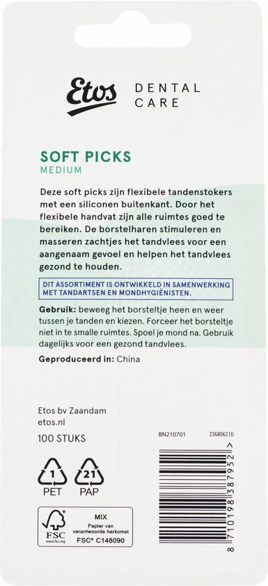 Etos Soft Picks - Tandenstokers - Medium - 100 Stuks 2 Etos Soft Picks - Tandenstokers - Medium - 100 Stuks - Afbeelding 2