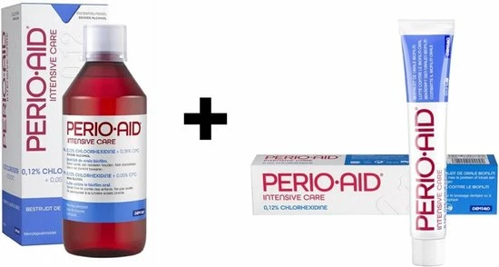 1x Perio-Aid Intensive Care Mondspoelmiddel 012% + 1x Perio Aid Intensive Care Tandpasta 012% Chlorhexidine 1 1x Perio-Aid Intensive Care Mondspoelmiddel 012% + 1x Perio Aid Intensive Care Tandpasta 012% Chlorhexidine
