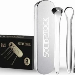 SolidStock Professionele Tongschraper Voor Mondverzorging - 4 Delige Tongreiniger - Ayurveda - RVS