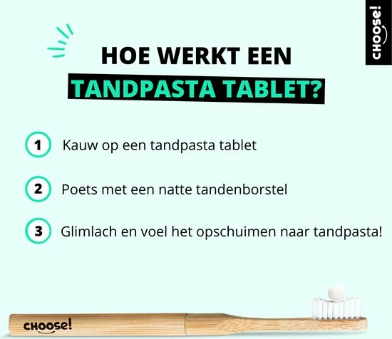 Choose! CHOOSE Starter Box - Tandpasta Tabletten - Bamboe Refill Pot - 90 Tabletten 4 Choose! CHOOSE Starter Box - Tandpasta Tabletten - Bamboe Refill Pot - 90 Tabletten - Afbeelding 4