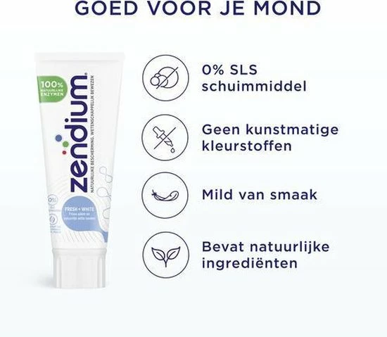 Zendium Fresh+Whitening Tandpasta- 12 X 75 Ml - Voordeelverpakking 4 Zendium Fresh+Whitening Tandpasta- 12 X 75 Ml - Voordeelverpakking - Afbeelding 4