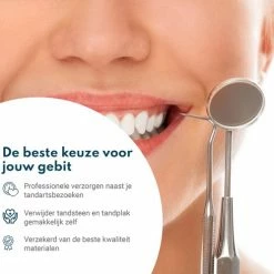 Pitt & Co. Professioneel Tandarts Setje 6 Delig - Tandsteen Verwijderaar – Tandplak Verwijderaar - Tandartshaakje – Tandsteenhaakje - Tandarts Spiegel – Gebitsreiniging – Mondspiegel - Inclusief Luxe Etui - RVS -Oral B SHOP 550x498 11