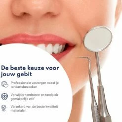 Pitt & Co. Tandarts Setje - Professioneel - Tandsteen Verwijderaar – Mondspiegel – Tandartshaakje – Tandsteenhaakje - Gebitsverzorging – Inclusief Luxe Etui - 6-delig - RVS -Oral B SHOP 550x498 7