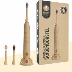 Bambrush Electrische Tandenborstel ? Duurzame Elektrische Tandenborstel - Sonisch Poetsen - Bamboe Opzetborstels - Milieuvriendelijk - 30 Seconden Timer - Complete Set In Luxe Geschenkverpakking