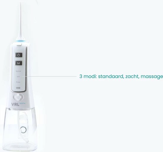 VRL Dental Elektrische Waterflosser - Monddouche - Draadloos - 3 Standen - 4 Opzetstukjes - 300ML Waterreservoir - Incl. Reistasje 2 VRL Dental Elektrische Waterflosser - Monddouche - Draadloos - 3 Standen - 4 Opzetstukjes - 300ML Waterreservoir - Incl. Reistasje - Afbeelding 2