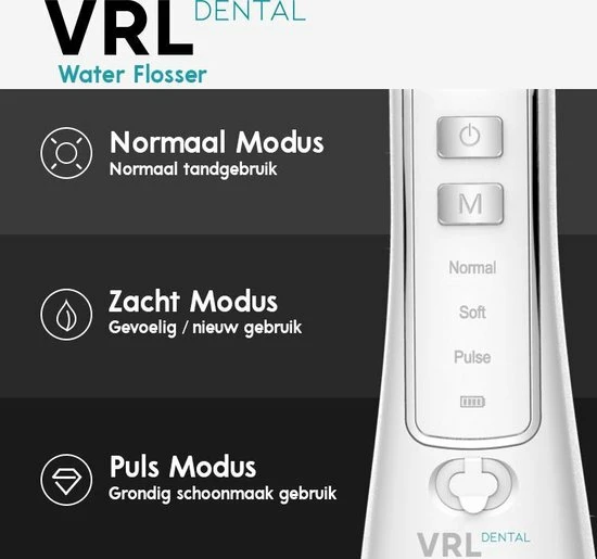 VRL Dental Elektrische Waterflosser - Monddouche - Draadloos - 3 Standen - 4 Opzetstukjes - 300ML Waterreservoir - Incl. Reistasje 5 VRL Dental Elektrische Waterflosser - Monddouche - Draadloos - 3 Standen - 4 Opzetstukjes - 300ML Waterreservoir - Incl. Reistasje - Afbeelding 5