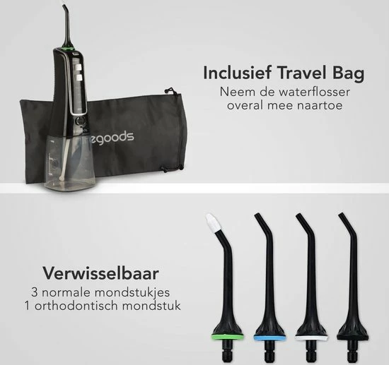 LifeGoods Waterflosser - Elektrisch - 3 Standen - 4 Opzetstukjes - 300 Ml Tank - Zwart 2 LifeGoods Waterflosser - Elektrisch - 3 Standen - 4 Opzetstukjes - 300 Ml Tank - Zwart - Afbeelding 2