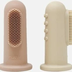 Mushie Finger Toothbrush Blush/Sand - Vingertandenborstel Baby - 2 Stuks Per Verpakking - Tandenborstel Siliconen