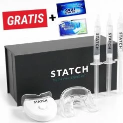 Tandenbleekset - Inclusief Teeth Whitening Strips + Wipes + 3 Gelspuiten - Zonder Peroxide 100% Natuurlijk - Dierproefvrij - Wittere Tanden - 3D LED - Teeth Whitening - Premium Edition Statch