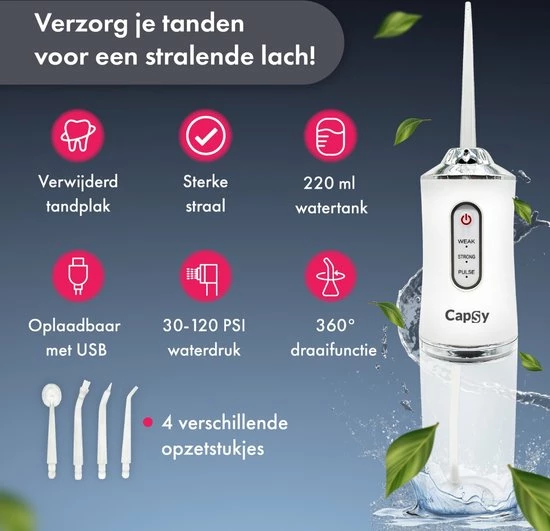 Capsy? Waterflosser Complete Set - Draadloos Flosapparaat - Elektrische Monddouche 9 Capsy? Waterflosser Complete Set - Draadloos Flosapparaat - Elektrische Monddouche - Afbeelding 9