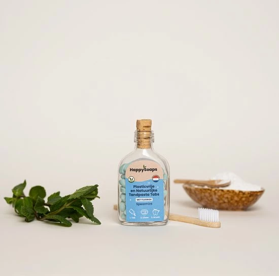 HappySoaps - Tandpasta Tabs – Met Fluoride – Spearmint - Vegan - Plasticvrij - 62 Tabs 2 HappySoaps - Tandpasta Tabs – Met Fluoride – Spearmint - Vegan - Plasticvrij - 62 Tabs - Afbeelding 2
