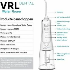 VRL Dental Elektrische Waterflosser - Monddouche - Draadloos - 3 Standen - 4 Opzetstukjes - 300ML Waterreservoir - Incl. Reistasje 14 VRL Dental Elektrische Waterflosser - Monddouche - Draadloos - 3 Standen - 4 Opzetstukjes - 300ML Waterreservoir - Incl. Reistasje -Oral B SHOP 550x548 18