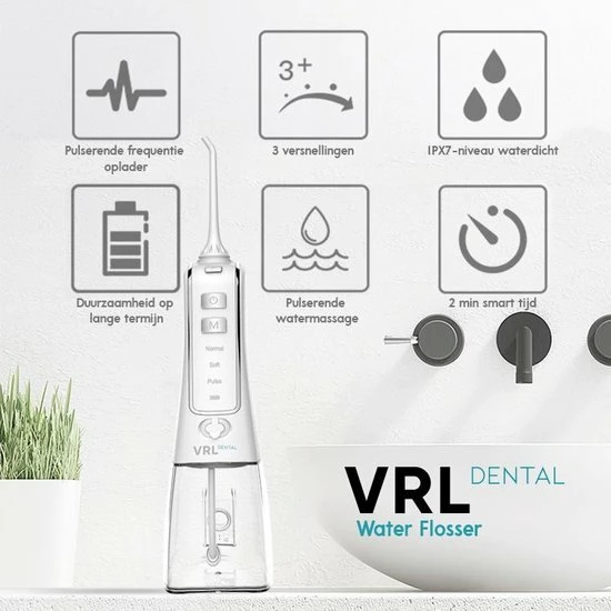 VRL Dental Elektrische Waterflosser - Monddouche - Draadloos - 3 Standen - 4 Opzetstukjes - 300ML Waterreservoir - Incl. Reistasje 10 VRL Dental Elektrische Waterflosser - Monddouche - Draadloos - 3 Standen - 4 Opzetstukjes - 300ML Waterreservoir - Incl. Reistasje - Afbeelding 10