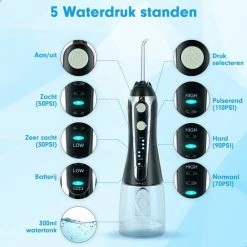 DEN-T? Waterflosser PRO V500 - 300ML - 5 Standen - 10 Opzetstukjes - Monddouche - Flosapparaat - Zwart - -Oral B SHOP 550x550 12