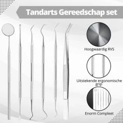 AdroitGoods 7 Delige RVS Tandarts Setje - Incl Haakje En Spiegel - Tandenstokers - Tandplak - Gebit Verzorging Setje -Oral B SHOP 550x550 1330