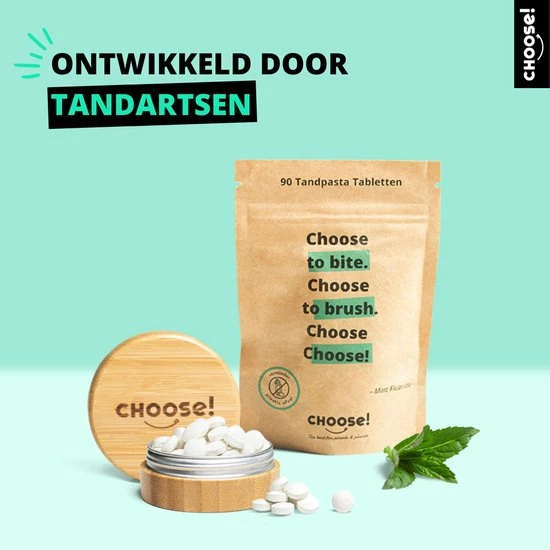 Choose! CHOOSE Starter Box - Tandpasta Tabletten - Bamboe Refill Pot - 90 Tabletten 7 Choose! CHOOSE Starter Box - Tandpasta Tabletten - Bamboe Refill Pot - 90 Tabletten - Afbeelding 7
