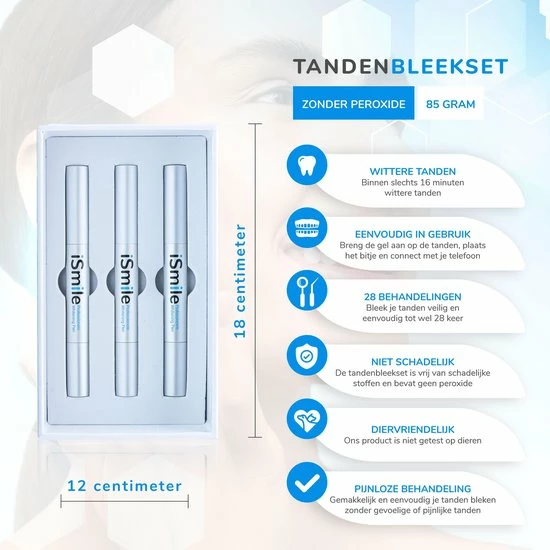 ISmile Professionele Tandenbleekset - Veilig Tanden Bleken - Zonder Peroxide - Witte Tanden - Teeth Whitening 9 ISmile Professionele Tandenbleekset - Veilig Tanden Bleken - Zonder Peroxide - Witte Tanden - Teeth Whitening - Afbeelding 9