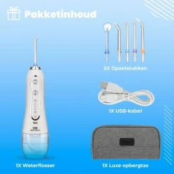 Dentools Draadloze Waterflosser - Monddouche - 5 Reinigingsstanden - 5 Opzetstukjes - 300ml Tank - Gratis Travelbag - Wit -Oral B SHOP 550x550 1531
