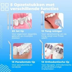 Dentools Draadloze Waterflosser - Monddouche - 5 Reinigingsstanden - 5 Opzetstukjes - 300ml Tank - Gratis Travelbag - Wit -Oral B SHOP 550x550 1533