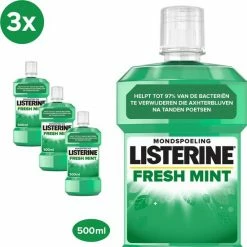 LISTERINE Fresh Mint, Mondspoeling Met Essenti?le Oli?n Voor Een Langdurig Frisse Adem, 3 X 500 Ml