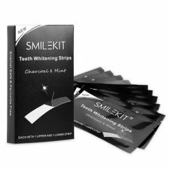SmileKit Teeth Whitening Strips - Tanden Bleken - Tandenbleekset - Tandenbleek Strips - 100% Natuurlijk/Vegan - 28x Tandenbleek Strips - (0%) Peroxide - Activated Houtskool & Kokosolie - Beauty - Frisse Adem