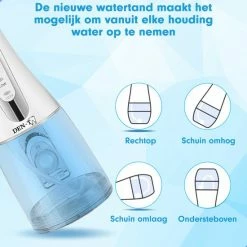DEN-T® Waterflosser PRO V500 - 300ML - 5 Standen - 10 Opzetstukjes - Monddouche - Flosapparaat - Wit - -Oral B SHOP 550x550 224