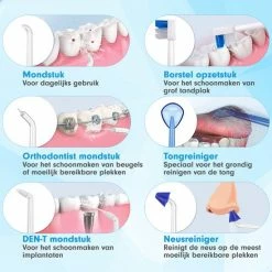 DEN-T® Waterflosser PRO V500 - 300ML - 5 Standen - 10 Opzetstukjes - Monddouche - Flosapparaat - Wit - -Oral B SHOP 550x550 225