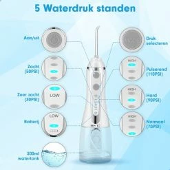 DEN-T® Waterflosser PRO V500 - 300ML - 5 Standen - 10 Opzetstukjes - Monddouche - Flosapparaat - Wit - -Oral B SHOP 550x550 228