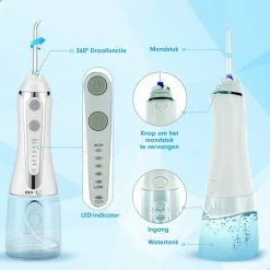 DEN-T® Waterflosser PRO V500 - 300ML - 5 Standen - 10 Opzetstukjes - Monddouche - Flosapparaat - Wit - -Oral B SHOP 550x550 229