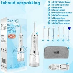 DEN-T® Waterflosser PRO V500 - 300ML - 5 Standen - 10 Opzetstukjes - Monddouche - Flosapparaat - Wit - -Oral B SHOP 550x550 230