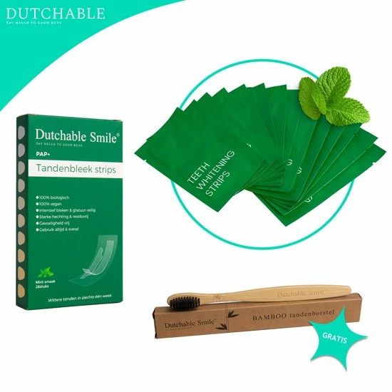 Dutchable Smile Dutchable Whitening Strips - Tanden Bleken - Teeth Whitening Strips - Tandenbleek Strips - Snel Wittere Tanden - Met GRATIS Bamboe Tandenborstel - 100% Biologisch - Vegan 1 Dutchable Smile Dutchable Whitening Strips - Tanden Bleken - Teeth Whitening Strips - Tandenbleek Strips - Snel Wittere Tanden - Met GRATIS Bamboe Tandenborstel - 100% Biologisch - Vegan