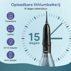 Trebin Waterflosser Draadloos - 360? Graden Draaibare Kop - Waterpik - Elektrisch - Oplaadbaar - Flosapparaat - Monddouche - 4 Standen - 3 Opzetstukken - 260 Ml Tank - Zwart -Oral B SHOP 550x550 634
