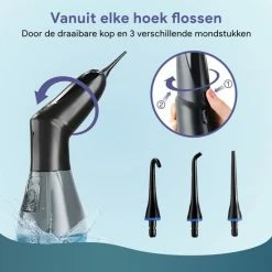 Trebin Waterflosser Draadloos - 360? Graden Draaibare Kop - Waterpik - Elektrisch - Oplaadbaar - Flosapparaat - Monddouche - 4 Standen - 3 Opzetstukken - 260 Ml Tank - Zwart -Oral B SHOP 550x550 636