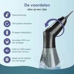 Trebin Waterflosser Draadloos - 360? Graden Draaibare Kop - Waterpik - Elektrisch - Oplaadbaar - Flosapparaat - Monddouche - 4 Standen - 3 Opzetstukken - 260 Ml Tank - Zwart -Oral B SHOP 550x550 637