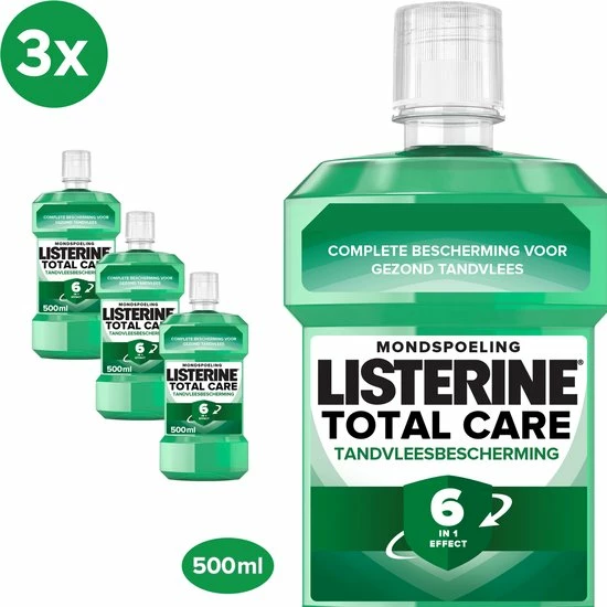 LISTERINE Total Care Tandvleesbescherming: Mondspoeling Voor Complete Bescherming Voor Gezond Tandvlees Met 6-in-1 Effect - Met Essentiële Oliën, Fluoride En Zinkformule, 3 X 500 Ml 1 LISTERINE Total Care Tandvleesbescherming: Mondspoeling Voor Complete Bescherming Voor Gezond Tandvlees Met 6-in-1 Effect - Met Essentiële Oliën, Fluoride En Zinkformule, 3 X 500 Ml