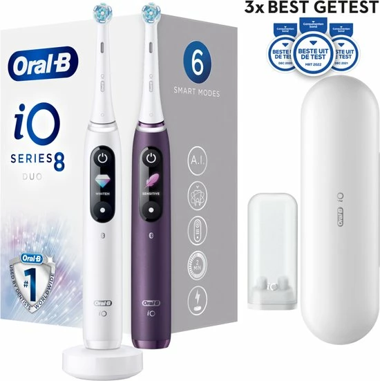 Oral B Oral-B IO 8n - Elektrische Tandenborstels Duoverpakking - Wit En Paars 1 Oral B Oral-B IO 8n - Elektrische Tandenborstels Duoverpakking - Wit En Paars