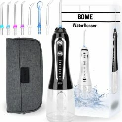 BOME Waterflosser Met 7 Opzetstukjes - Monddouche - Voorkom Tandsteen - Draadloos - 5 Standen - Zwart