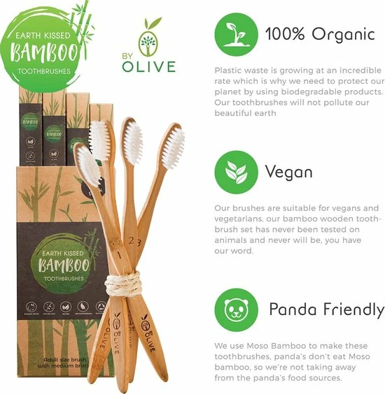 Bamboe Tandenborstel By Olive 4 St. Genummerd 100% Moso Bamboo 2 Bamboe Tandenborstel By Olive 4 St. Genummerd 100% Moso Bamboo - Afbeelding 2