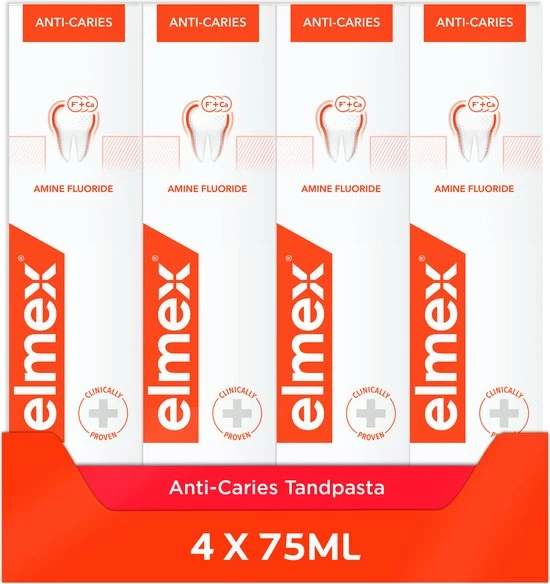 Elmex Anti Caries Tandpasta 4 X 75ml - Voordeelverpakking 1 Elmex Anti Caries Tandpasta 4 X 75ml - Voordeelverpakking