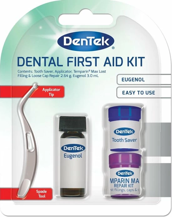 Dentek Gebits EHBO Kit. Met Noodvulling, Tandbewaarbox En Anti- Kiespijn Vloeistof. Ook Voor Verloren Kronen, Vullingen, Kiespijn En Gaatjes 1 Dentek Gebits EHBO Kit. Met Noodvulling, Tandbewaarbox En Anti- Kiespijn Vloeistof. Ook Voor Verloren Kronen, Vullingen, Kiespijn En Gaatjes