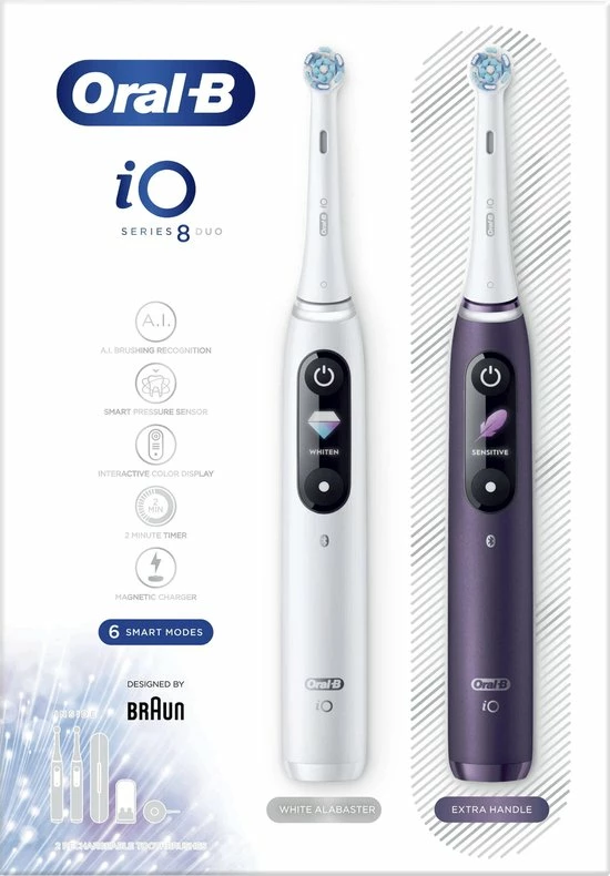 Oral B Oral-B IO 8n - Elektrische Tandenborstels Duoverpakking - Wit En Paars 3 Oral B Oral-B IO 8n - Elektrische Tandenborstels Duoverpakking - Wit En Paars - Afbeelding 3