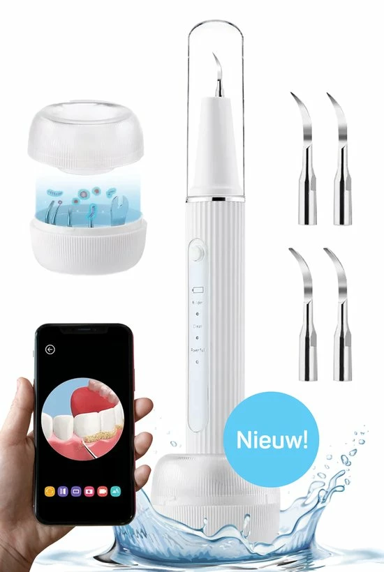 Vulpes DentalCare® Elektrische Sonische Tandsteen Verwijderaar - Met Camera & App – 4 Opzetstukken – Tandplak - 3 Standen – Blauw Desinfectie Licht - PRO 1 Vulpes DentalCare® Elektrische Sonische Tandsteen Verwijderaar - Met Camera & App – 4 Opzetstukken – Tandplak - 3 Standen – Blauw Desinfectie Licht - PRO